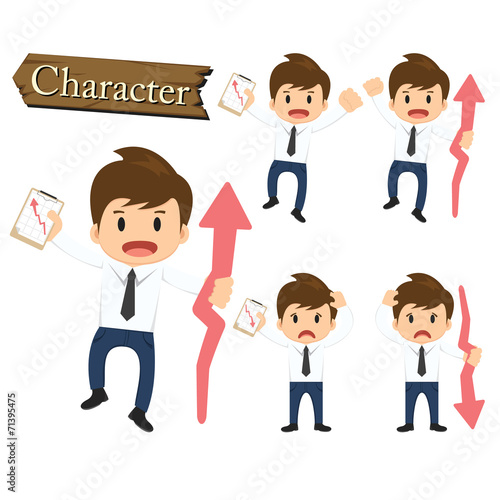 Businessman character present growing and present descending set