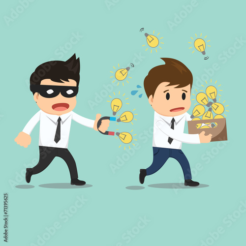 Businessman run thief use magnet stealing idea vector illustrati