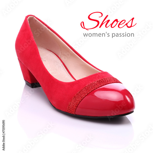 Womens red shoes on a white background