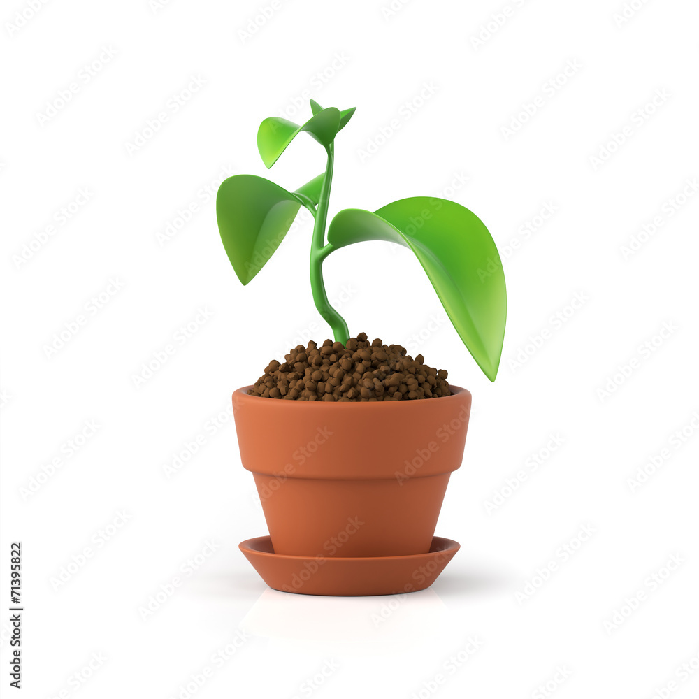 3D illustration. Flower in a pot on a white background 3D illustration. Flower in a pot on a white background