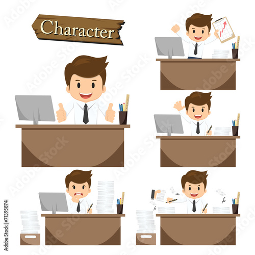 Businessman character on office set vector