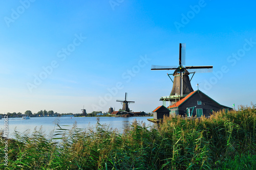 Dutch windmills in summer