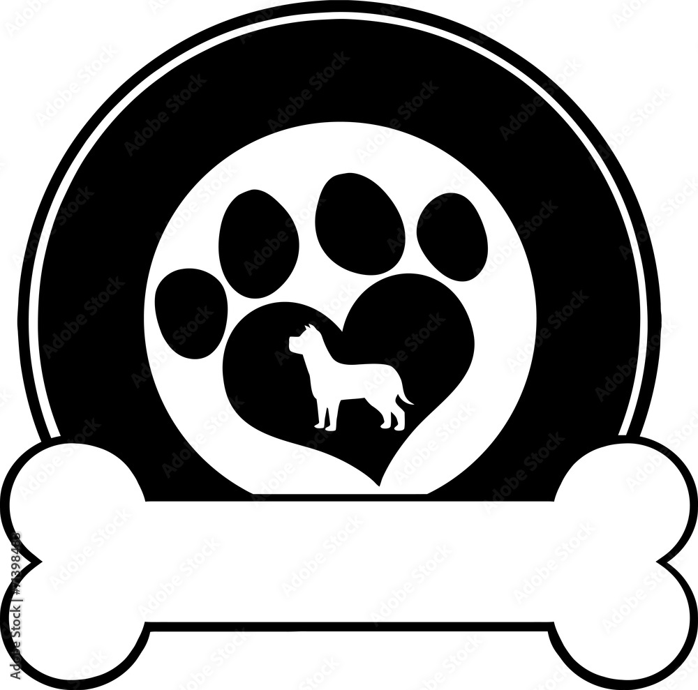 Veterinary Black Circle Label Design With Love Paw Dog And Bone Veterinary Black Circle Label Design With Love Paw Dog And Bone