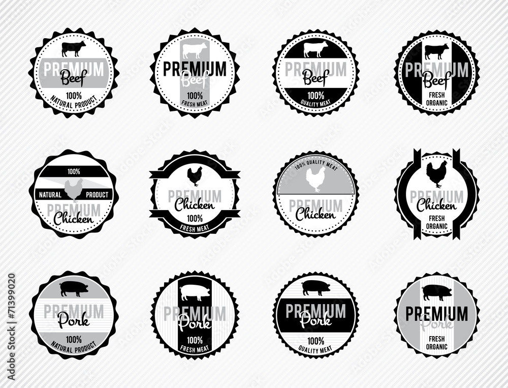 Obraz premium Vector Monochrome Meat Labels