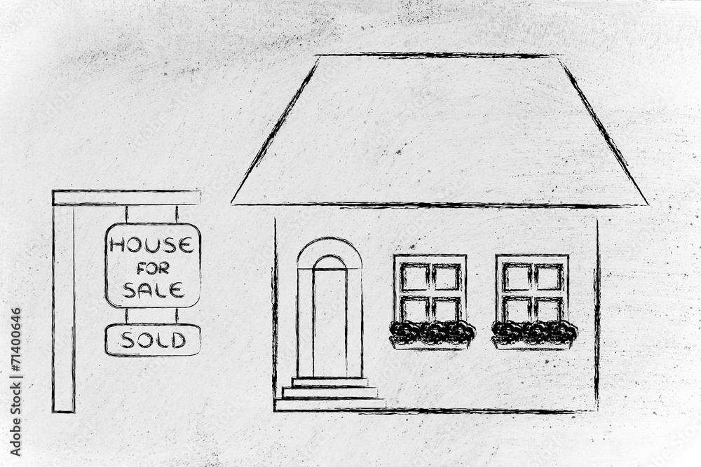 real estate market, funny house sold Stock Illustration | Adobe Stock