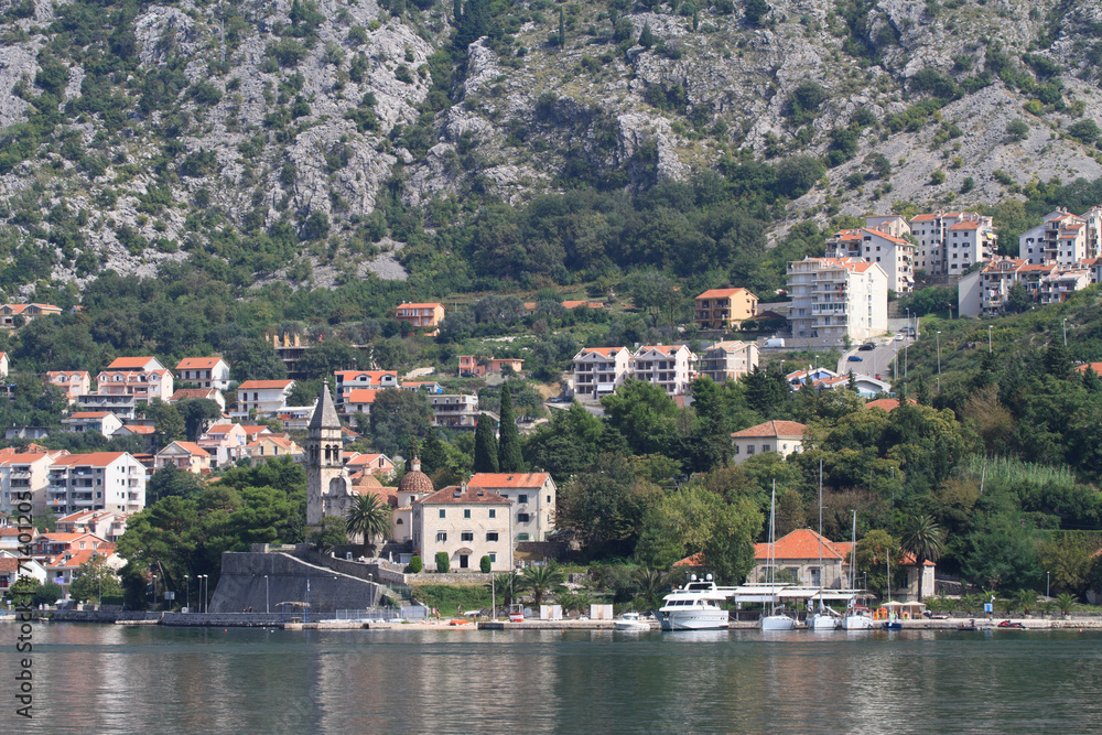 View of the village Dobrota, Kotor Bay, Montenegro