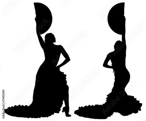 Two black silhouettes of female flamenco dancer