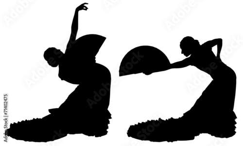 Two black silhouettes of female flamenco dancer