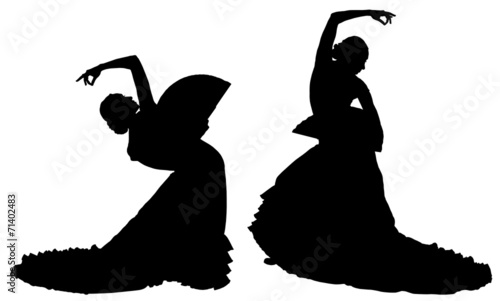 Two black silhouettes of female flamenco dancer