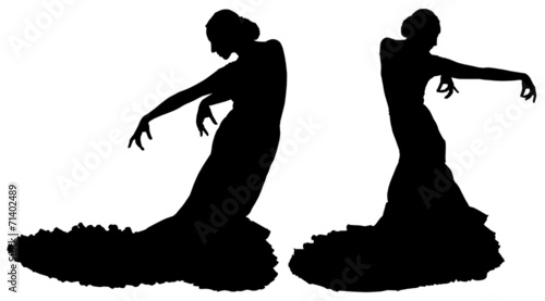 Two black silhouettes of female flamenco dancer