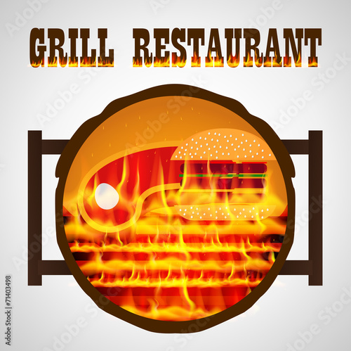 Grill Restaurant with Fire Illustration