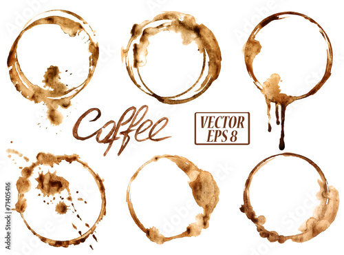 Obraz na płótnie Akwarela plamy kawy ikony