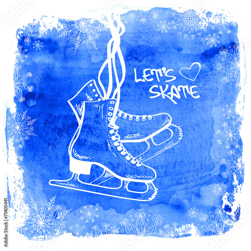 Figure skates on a watercolor background