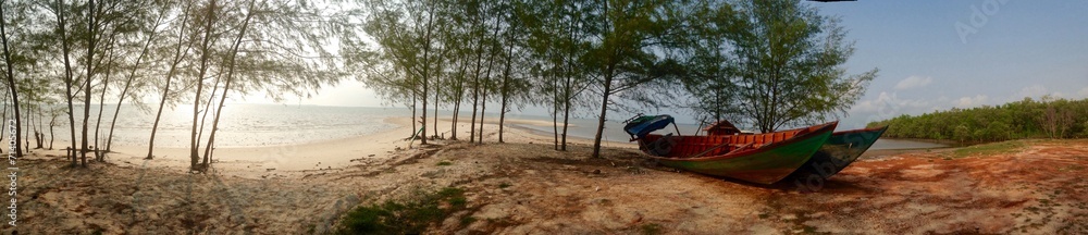 Panorama of beach and  boat at Thailand