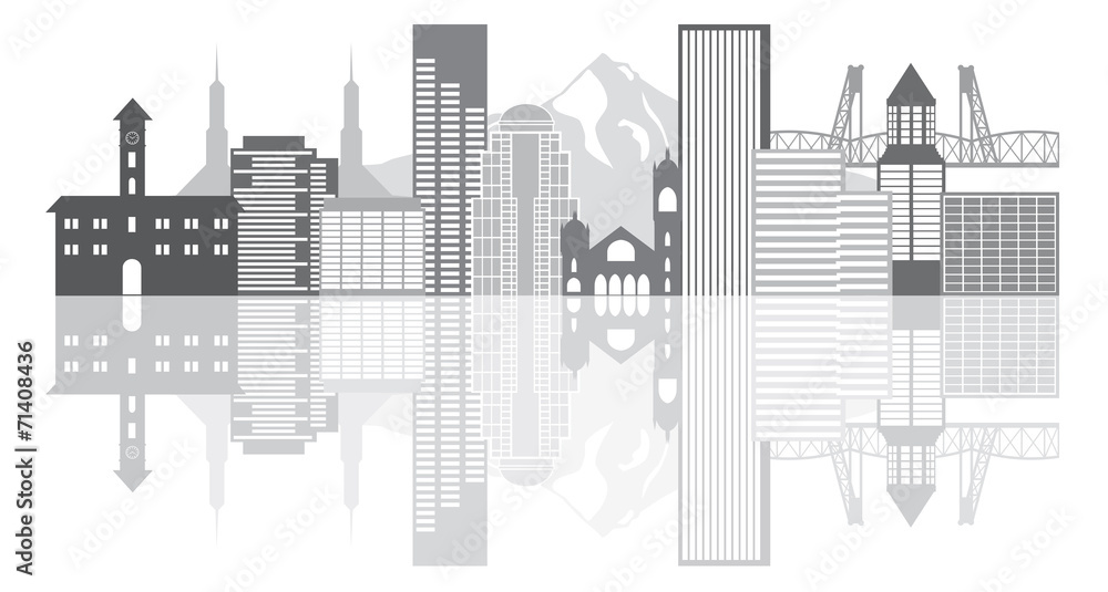 Portland Oregon Skyline Grayscale Vector Illustration