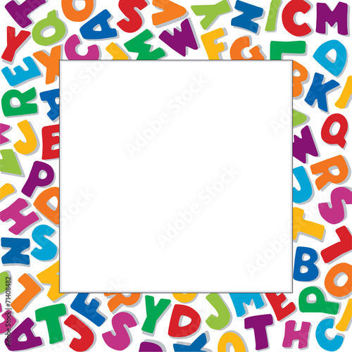 Alphabet Frame square multicolor letter white border, copy space
