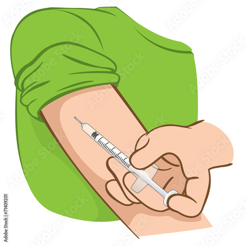 Person applying injection in arm