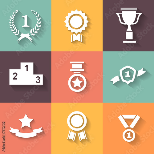 Set of white vector award  success and victory icons with