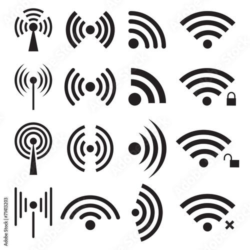 Set of black wireless and wifi icons