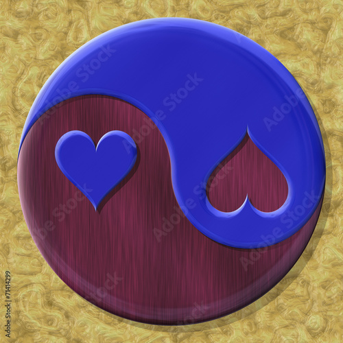 Yin-yang heart symbol with seamless generated texture background photo