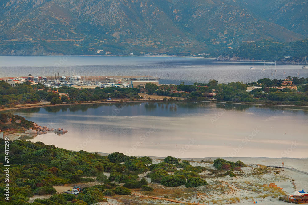 Fototapeta premium Aerial view of Villasimius beach, Sardinia, Italy