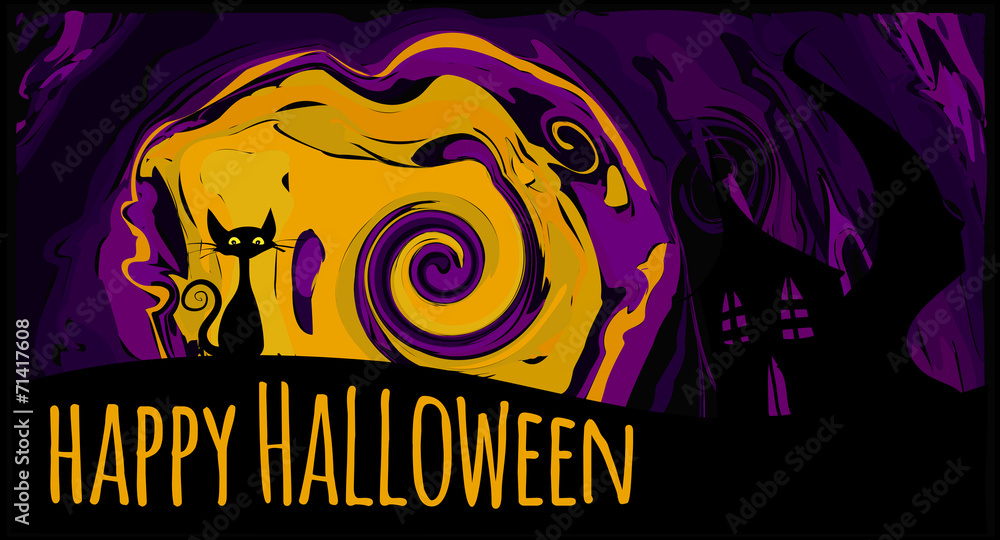 Obraz Halloween background illustration haunted house black cat moon