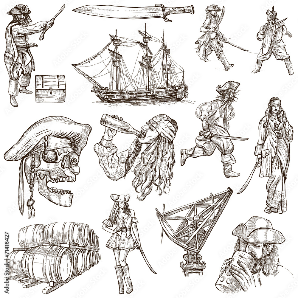 Fototapeta premium piraci - kolekcja rysowane ręcznie