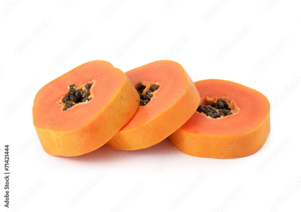 sliced papaya isolated on a white background