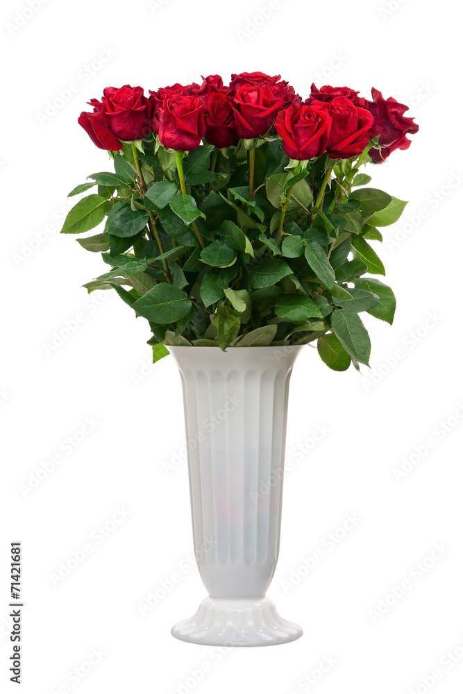 custom made wallpaper toronto digitalFlower bouquet from red roses in vase isolated on white.