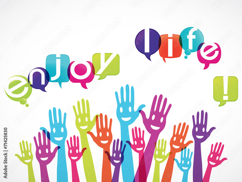 mains groupe souriant : enjoy life mains groupe souriant : enjoy life