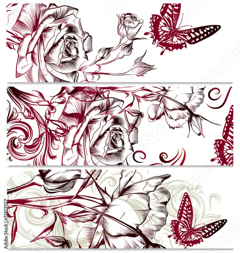 Floral backgrounds set with roses flowers