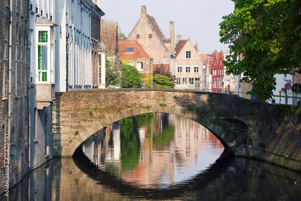 View of channels of Bruges in Belgium