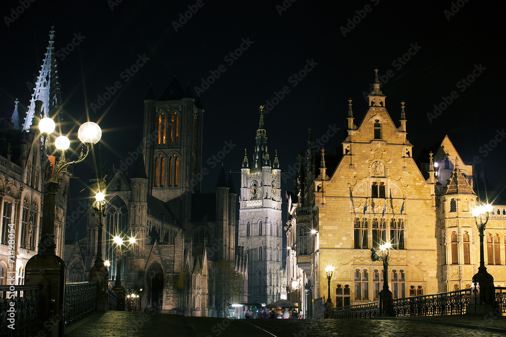 Gent city center at night, Belgium