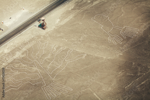 Tree (Arbol) and Hands (Manos) lines in Nazca desert and observa photo