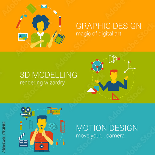 Design process professions concept flat set vector infographics