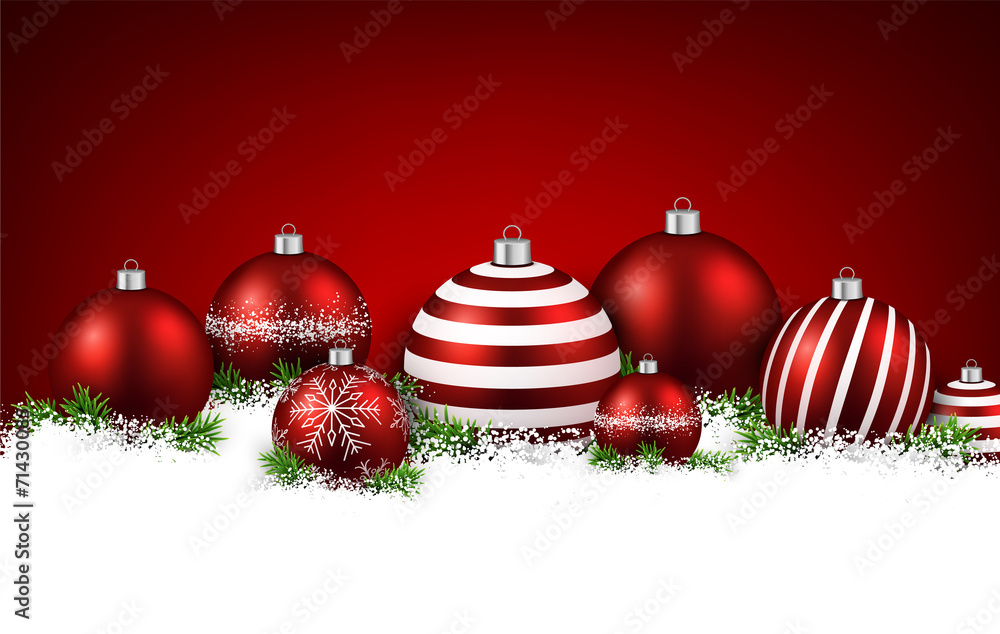Red winter background with christmas balls.