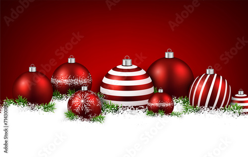 Red winter background with christmas balls.