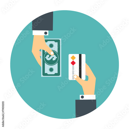 Hand giving money to other hand.