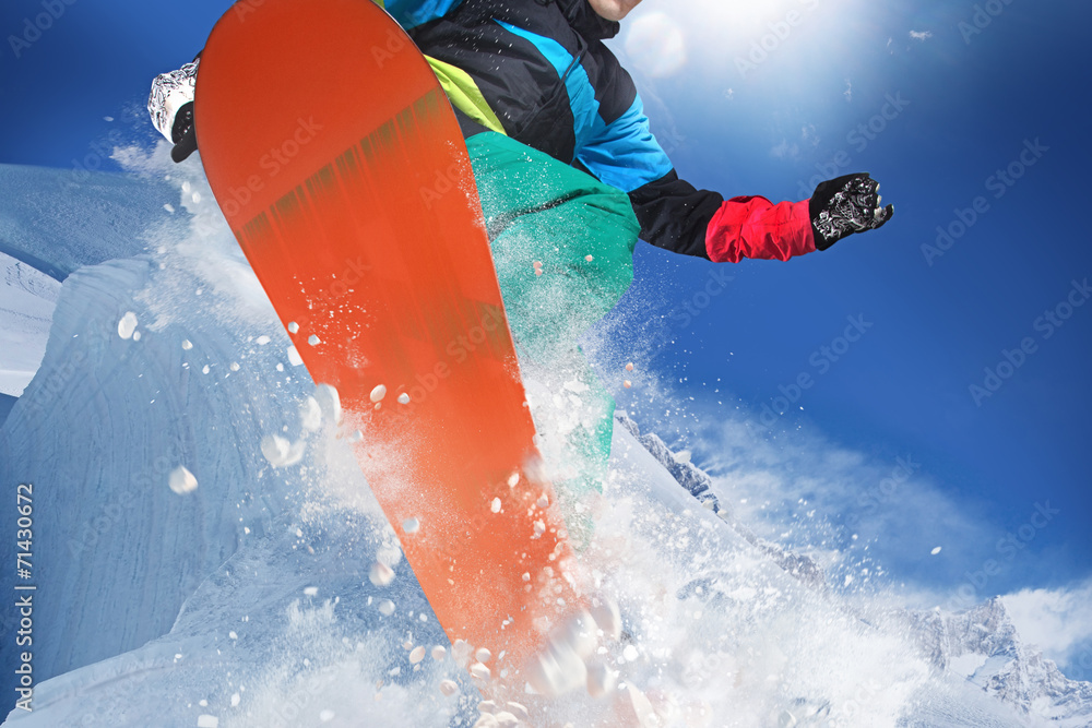 Jumping snowboarder - obrazy, fototapety, plakaty 