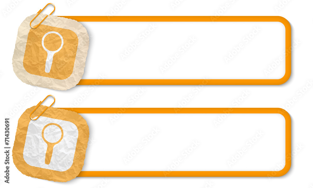 Obraz premium yellow frames with texture crumpled paper and magnifier