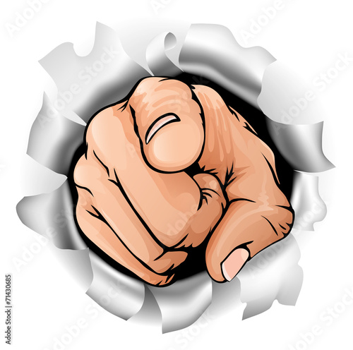 Pointing hand breaking wall