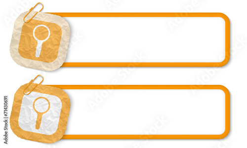 yellow frames with texture crumpled paper and magnifier