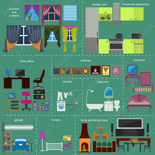 House remodeling infographic. Set interior elements for creating