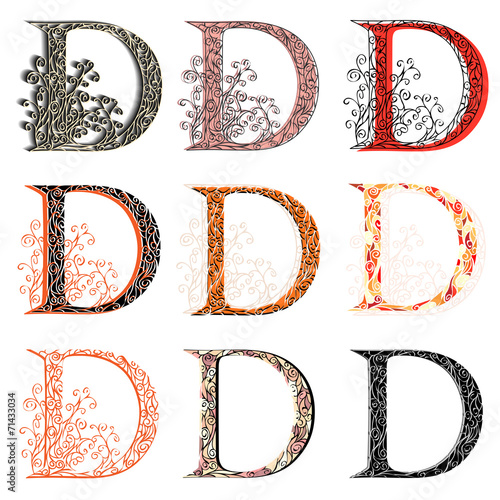 Various combination fishnet letter D.