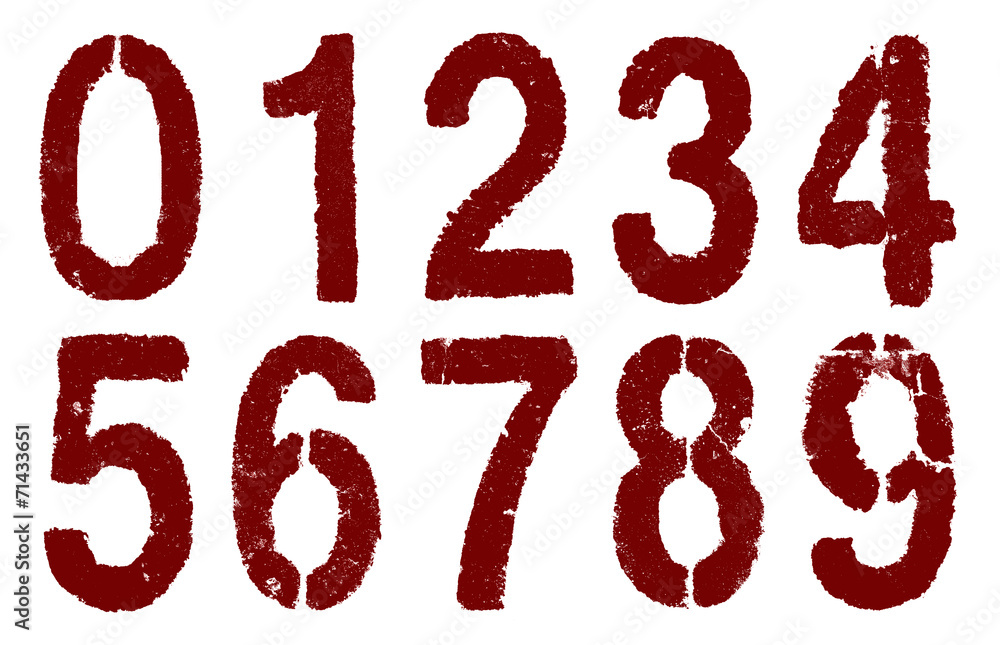 red numbers 0-9 on white red numbers 0-9 on white