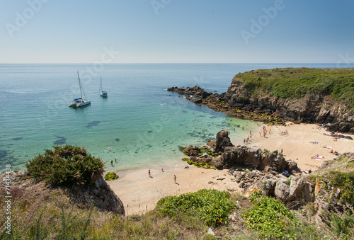 Paysage de la cote sauvage de l'ile d'Yeu et de sa magnifique plage des Soux