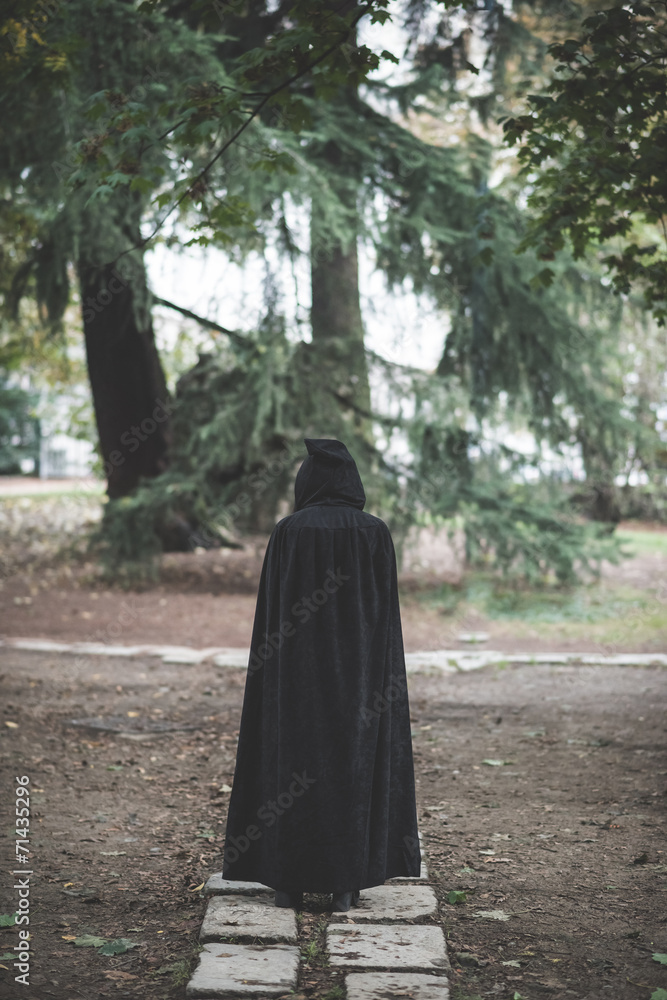 beautiful dark vampire woman with black mantle and hood beautiful dark vampire woman with black mantle and hood