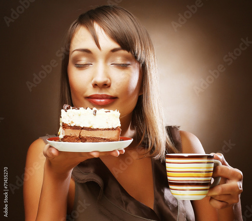 woman with coffee and dessert