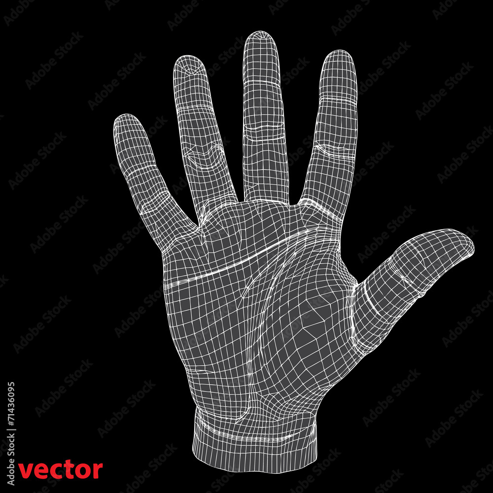 Conceptual 3D cyber black wireframe human hand Conceptual 3D cyber black wireframe human hand