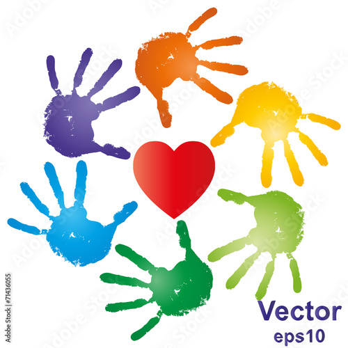 Vector conceptual hand prints and heart